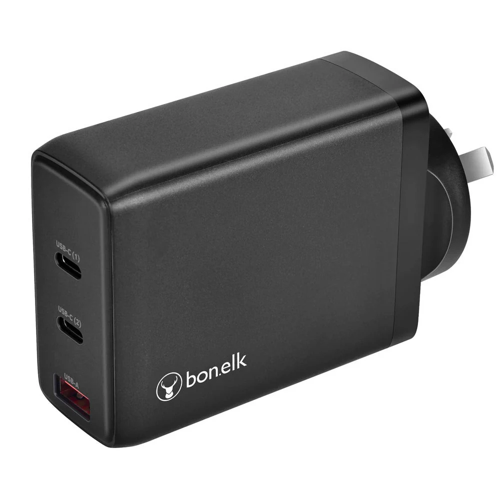 Bonelk 100W PD GaN Wall Charger, 2 x USB-C / 1 x USB-A - Black - Image 4