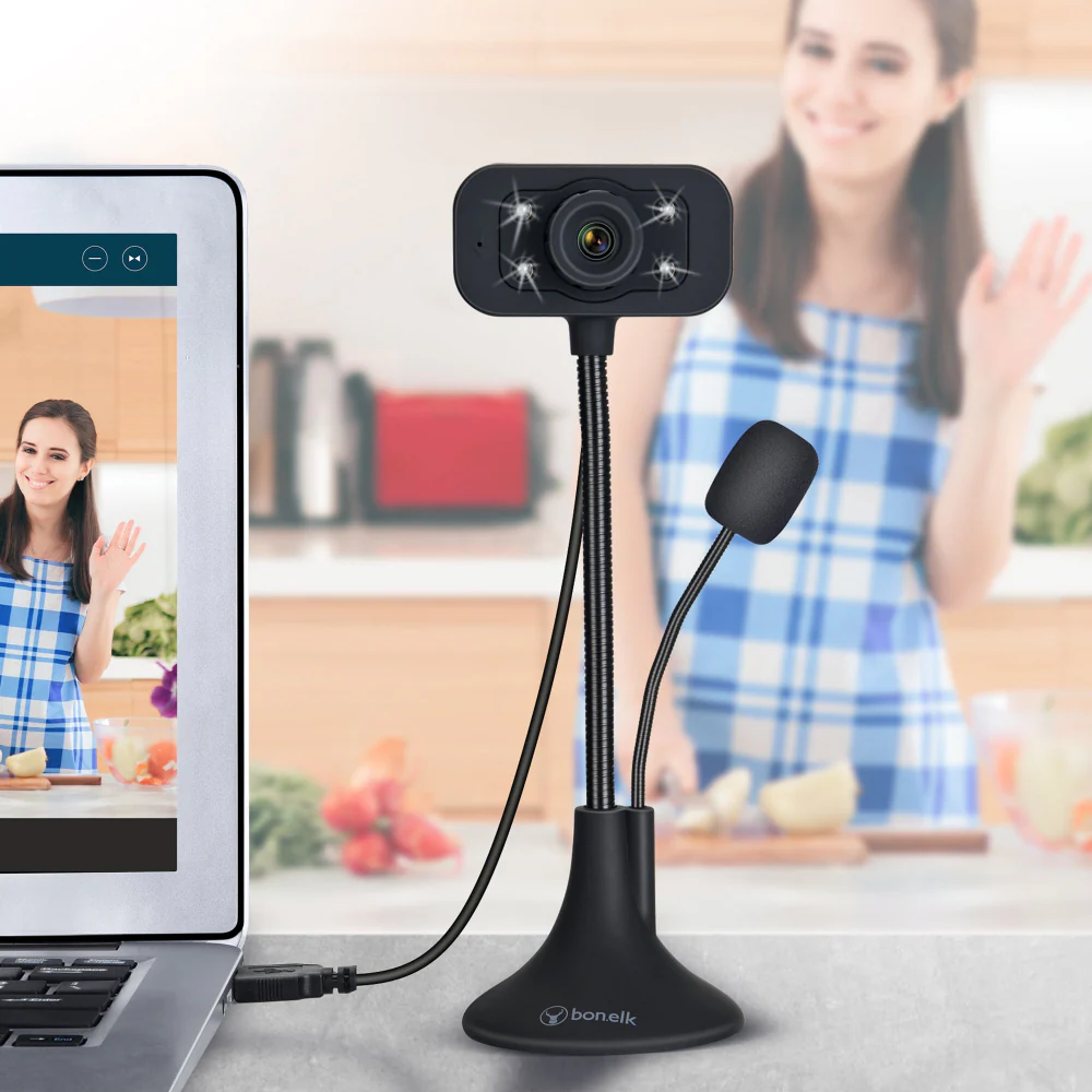 Bonelk USB Desktop Webcam, Flexible Neck, 1080p (Black) - Image 2