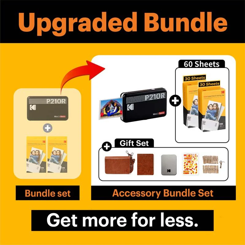 Kodak Instant Camera Mini Shot 2 Retro Cartridge + Accessories Bundle - Yellow - Image 7