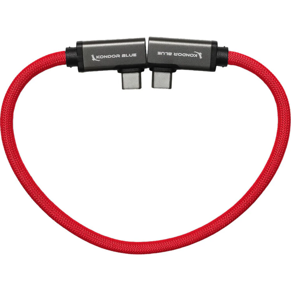 Kondor Blue Dual Right Angle 12" USB-C Braided Cable for 8K Data and Power Delivery (Cardinal Red) - Image 3