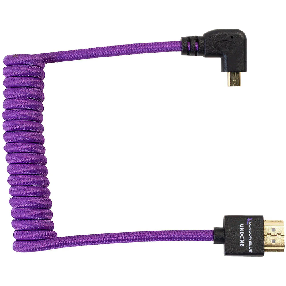 Kondor Blue Gerald Undone Braided Coiled High-Speed Right-Angle Micro-HDMI to HDMI Cable for Select Sony & Fuji Cameras (Limited Purple Edition, 12 to 24") - Image 2