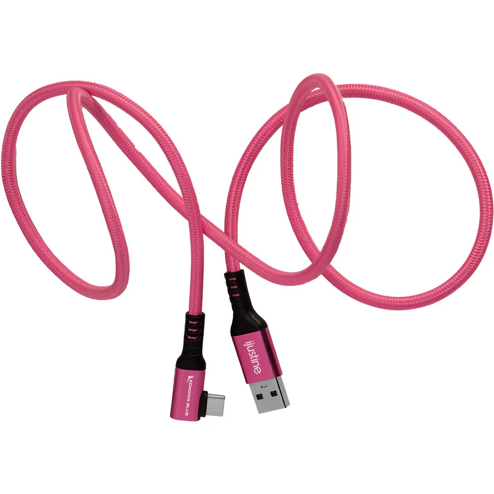 Kondor Blue iJustine USB-A 3.2 Gen 1 Male to USB-C Male Right-Angle Cable (3', Pink) - Image 2