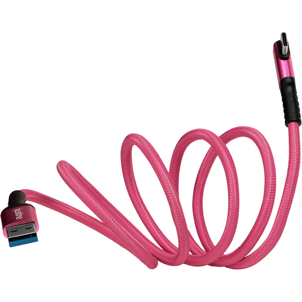 Kondor Blue iJustine USB-A 3.2 Gen 1 Male to USB-C Male Right-Angle Cable (3', Pink) - Image 3