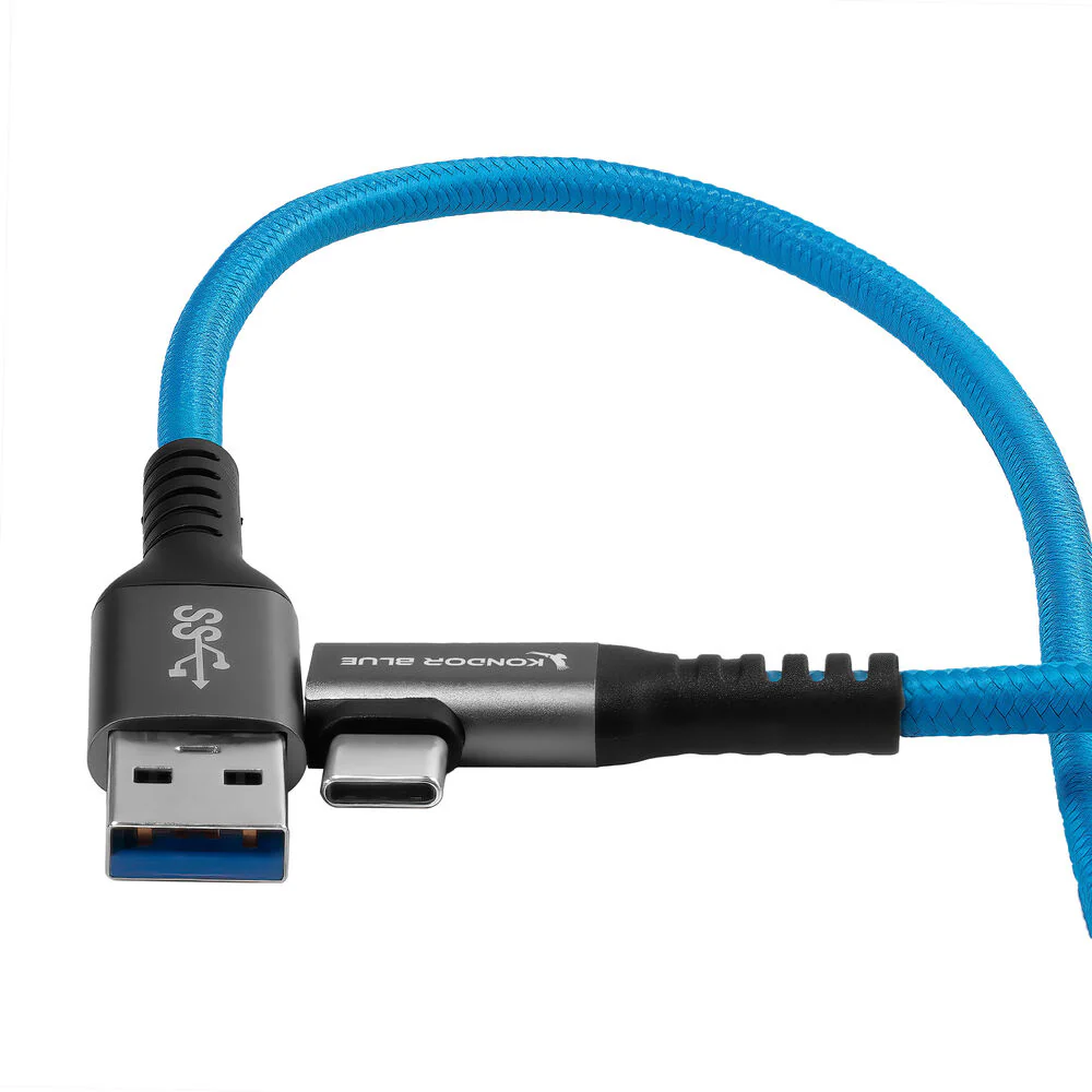 Kondor Blue USB-A to USB-C 3.0 Right Angle Cable (2', Blue) - Image 2