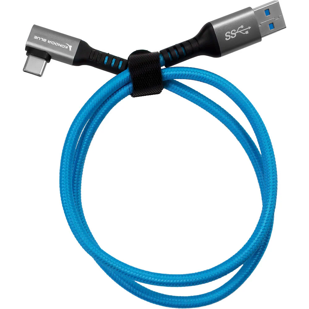 Kondor Blue USB-A to USB-C 3.0 Right Angle Cable (5', Blue) - Image 2