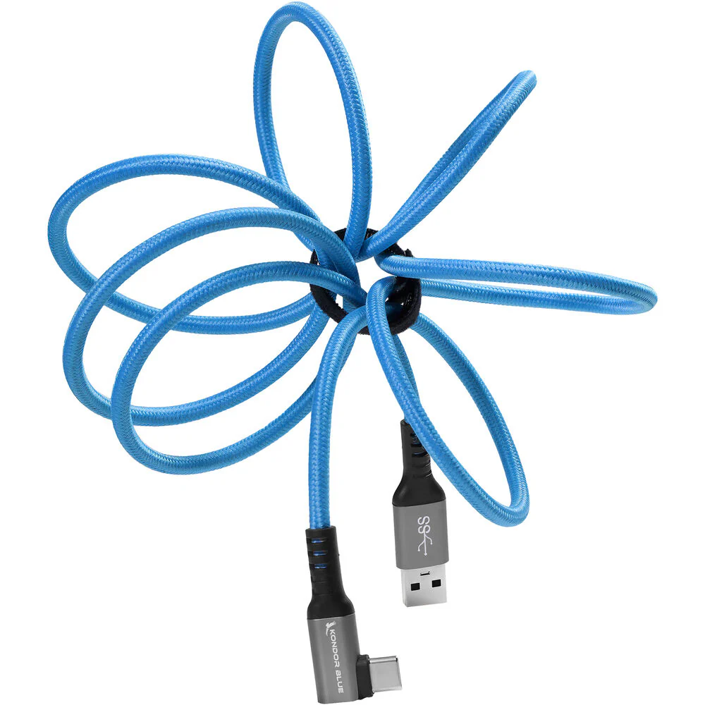 Kondor Blue USB-A to USB-C 3.0 Right Angle Cable (5', Blue) - Image 3