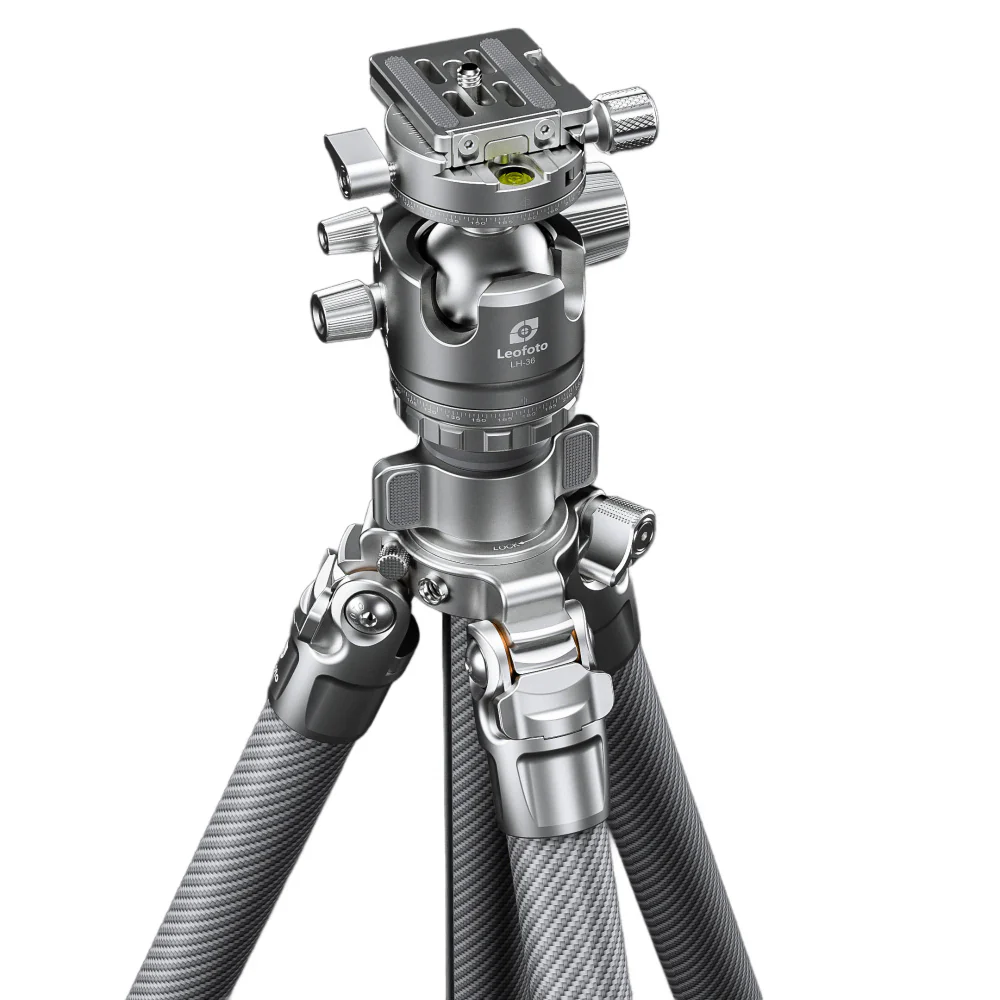 Leofoto LG-324C Silver 4 Section Water Resistant Carbon Fibre Tripod with LH-40R Ball Head - Image 9