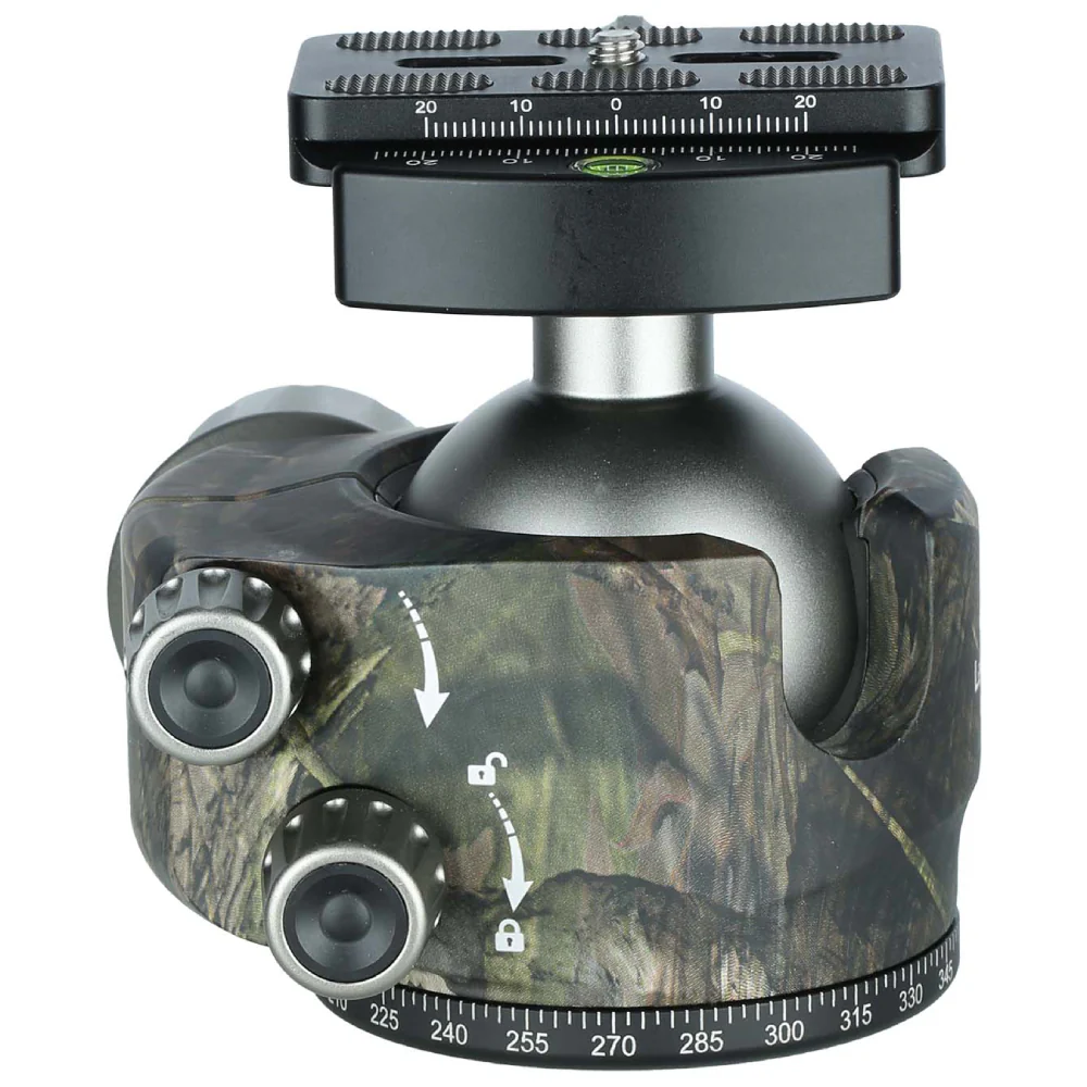 Leofoto LH-55LR 55mm Low Profile Ball Head with LR-70 Quick Release Lever Clamp and QP-70N Plate - Camouflage - Image 3