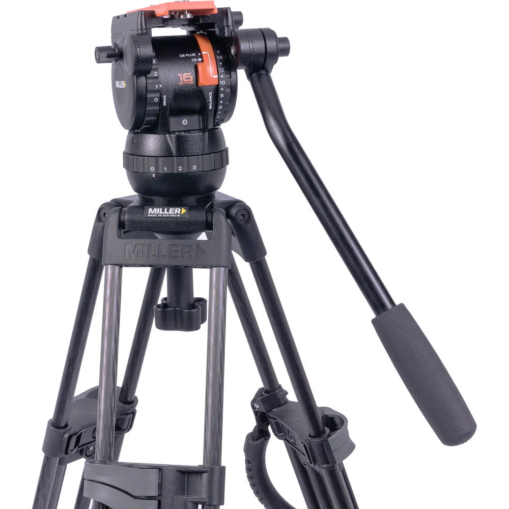 Miller Versa CXV2 Head, 75 Sprinter II 2-Stage Carbon Fiber Tripod, Mid-Level Spreader, Rubber Feet & Soft Case Kit - Image 3