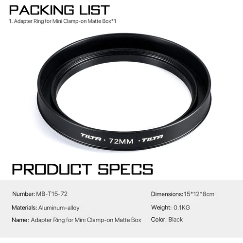 Tilta 72mm Lens Attachments for MB-T15 Mini Clamp-on Matte Box - Image 3